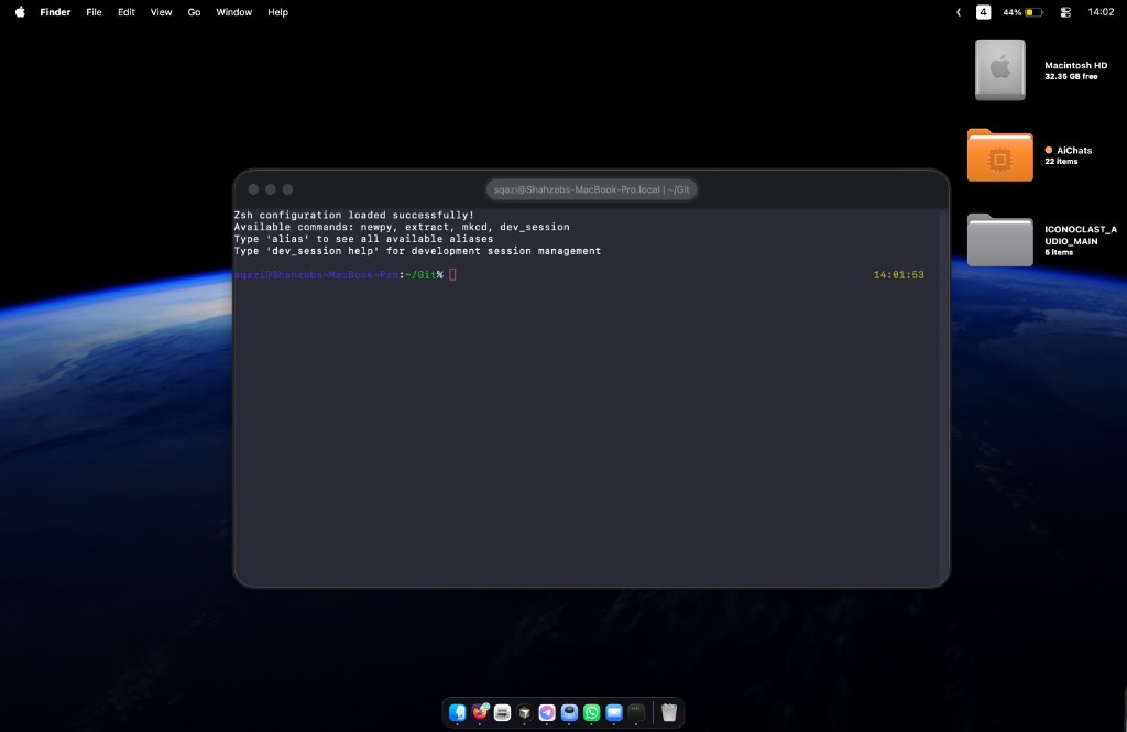 λ Terminal window on a macOS desktop beside project folders